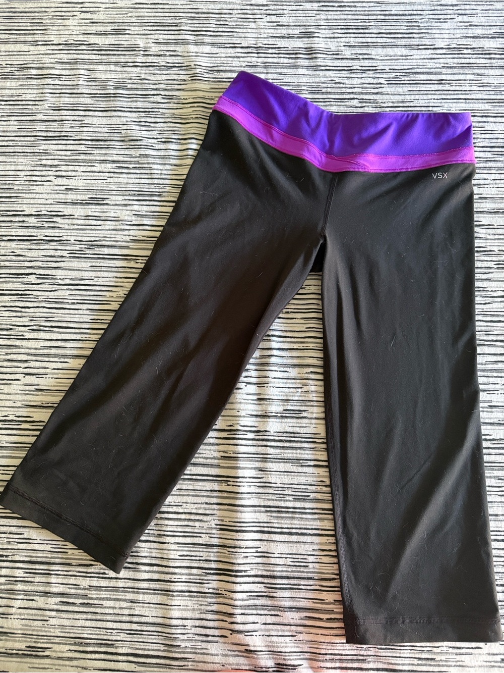 Victoria's Secret Black Cropped Leggings with Purple Waistband